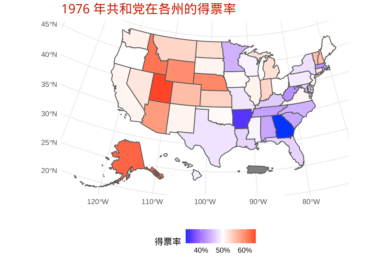 1976年共和党在各州的得票率