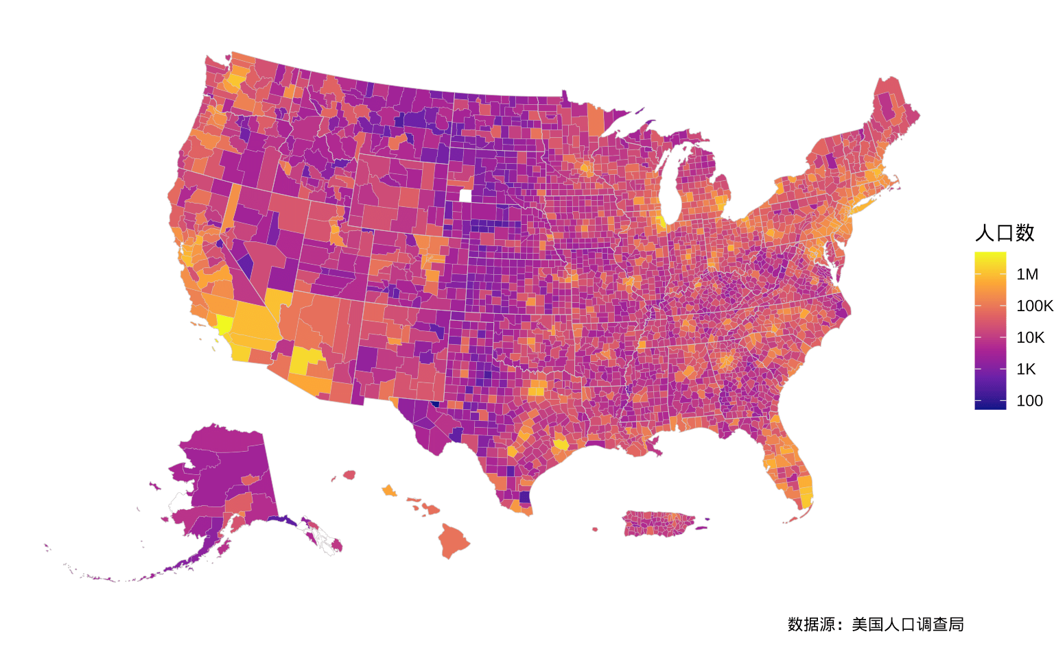 2009 年美国各郡县人口分布